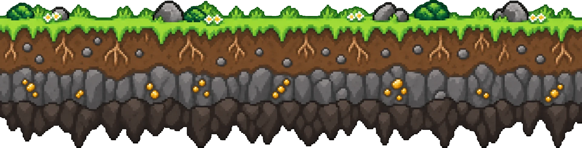 Cross-section of the ground: grass, roots, soil and rock